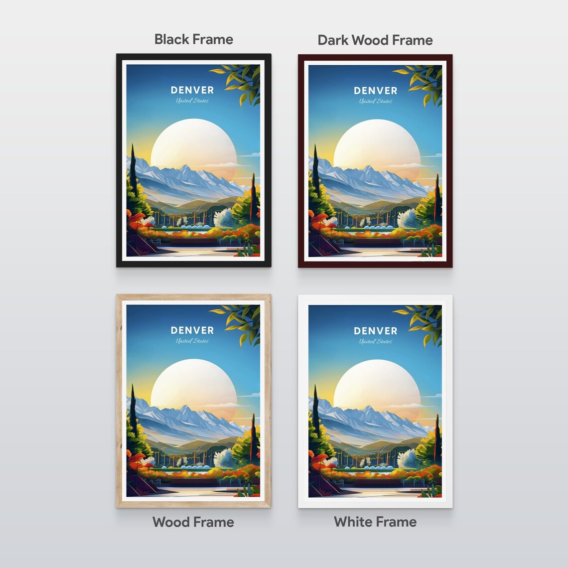 Denver Colorado Botanical Garden Mountain View Sunset Travel Poster - Image 2