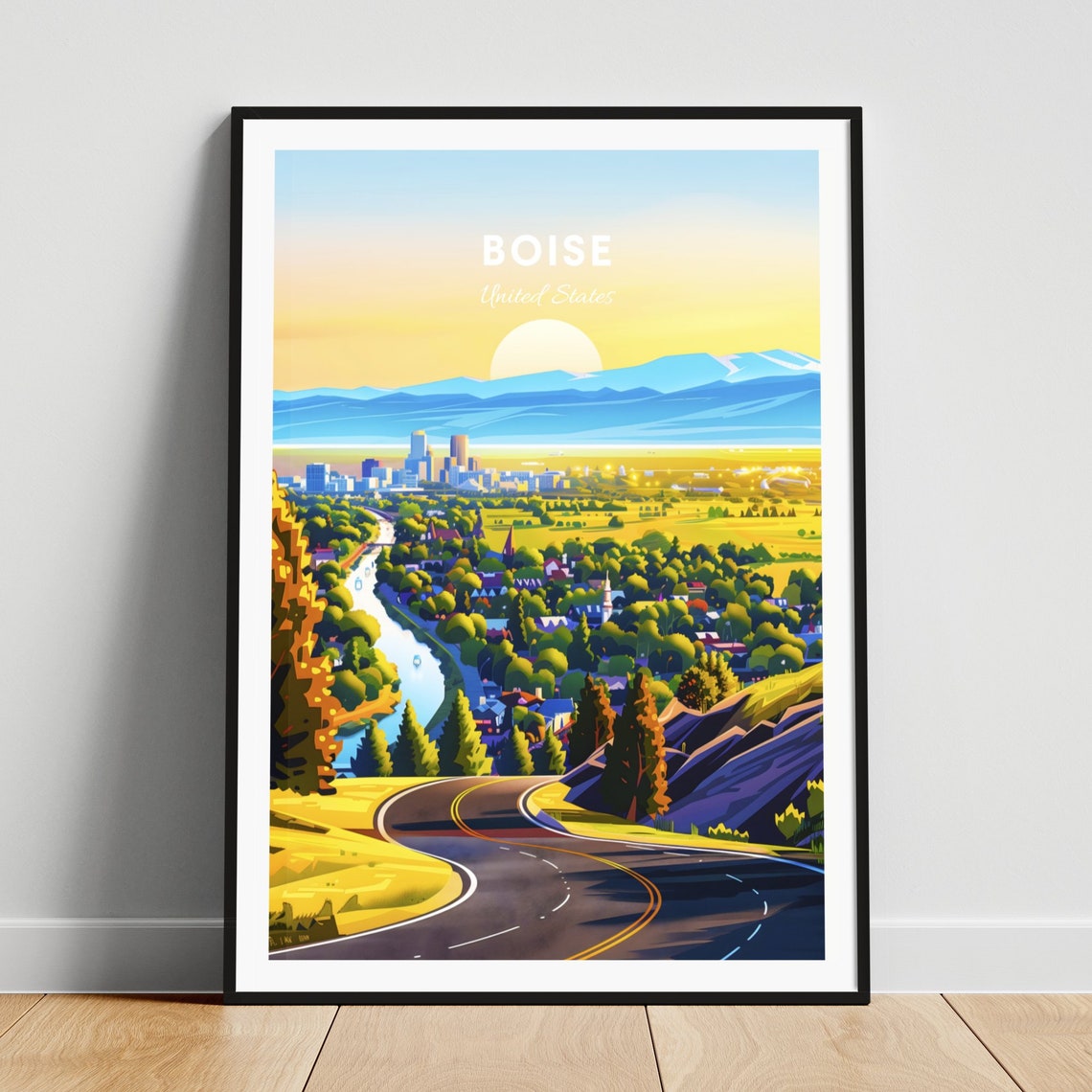 Boise Idaho City Valley Overlook From Hillside Road Travel Poster