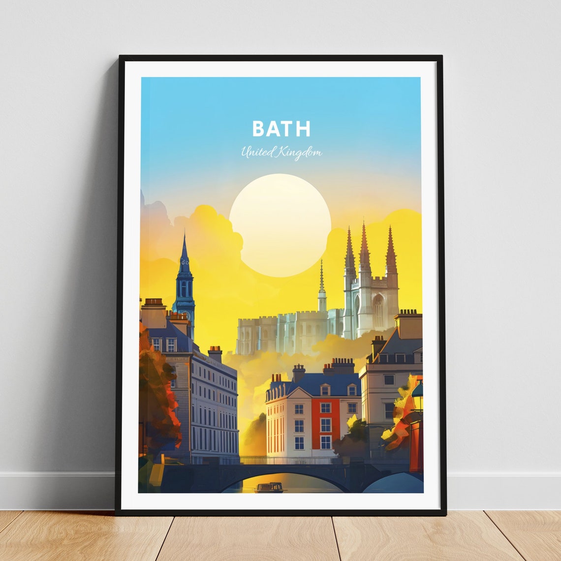 Bath England Rooftops Spires River Bridge Morning Sun Poster