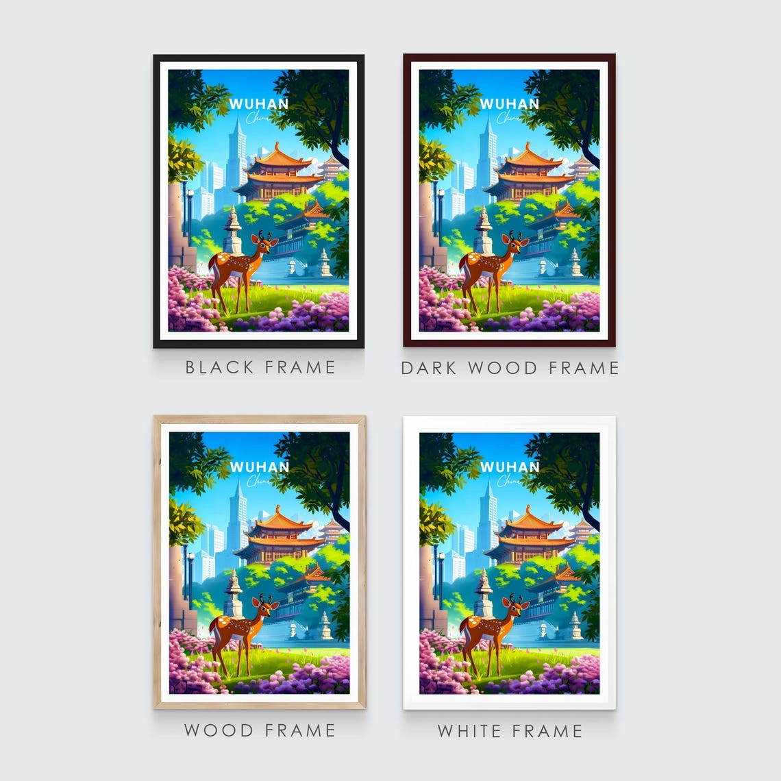 Wuhan China Historic Temple Garden Deer Spring Blossoms Poster - Image 3
