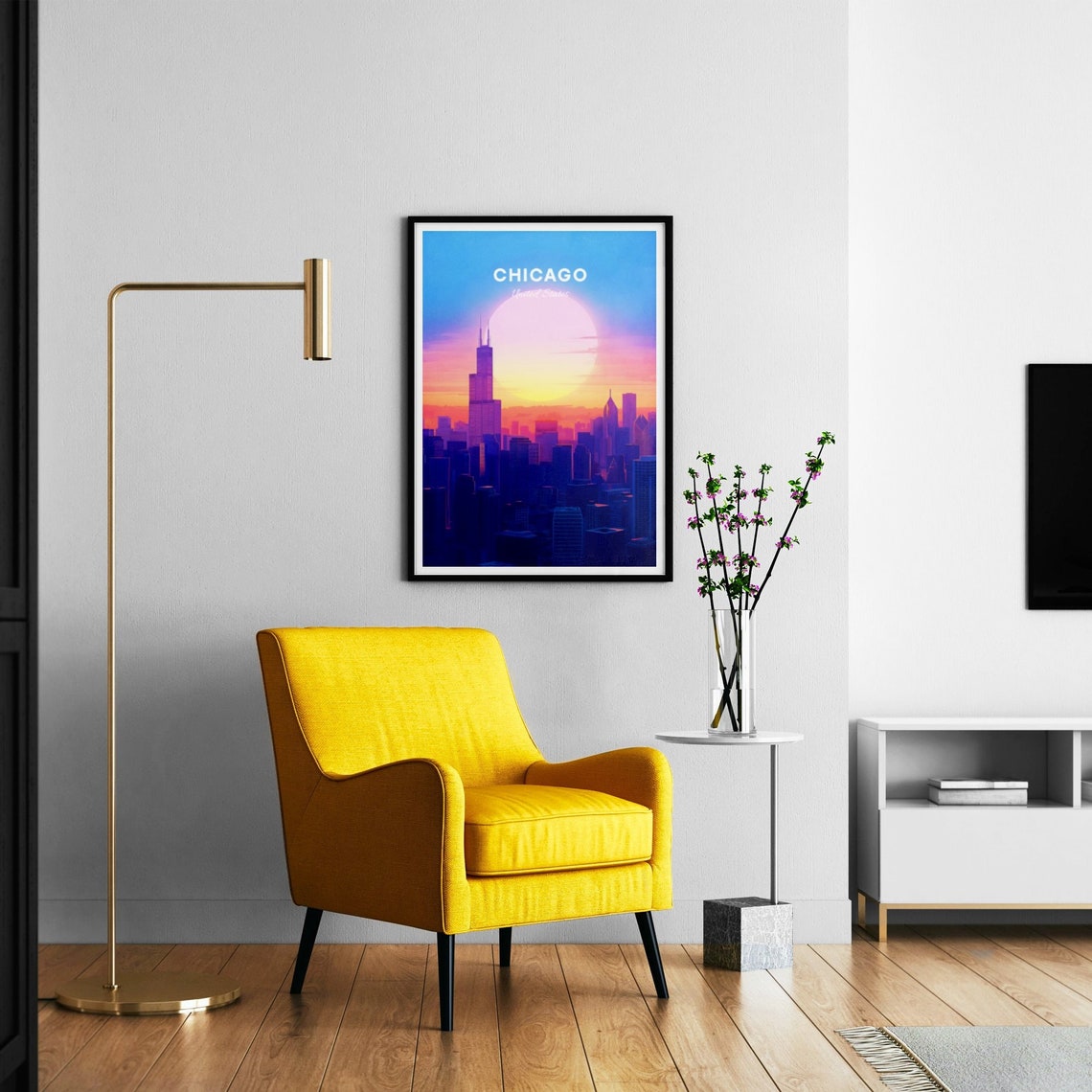 Chicago Illinois Willis Tower Sunset Skyline Skyscraper Travel Poster - Image 3