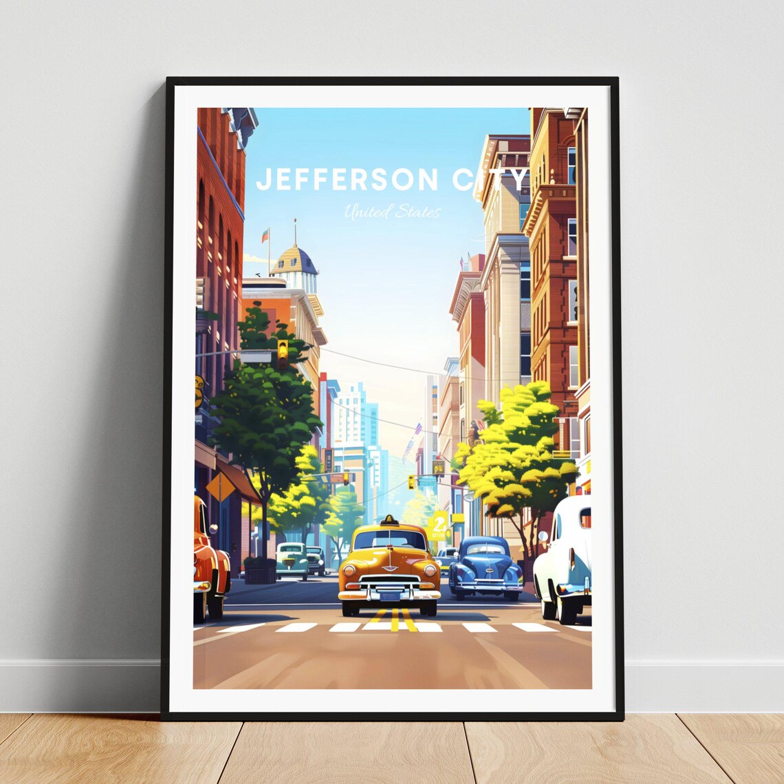 Jefferson City Missouri Downtown Street Classic Vintage Cars Poster
