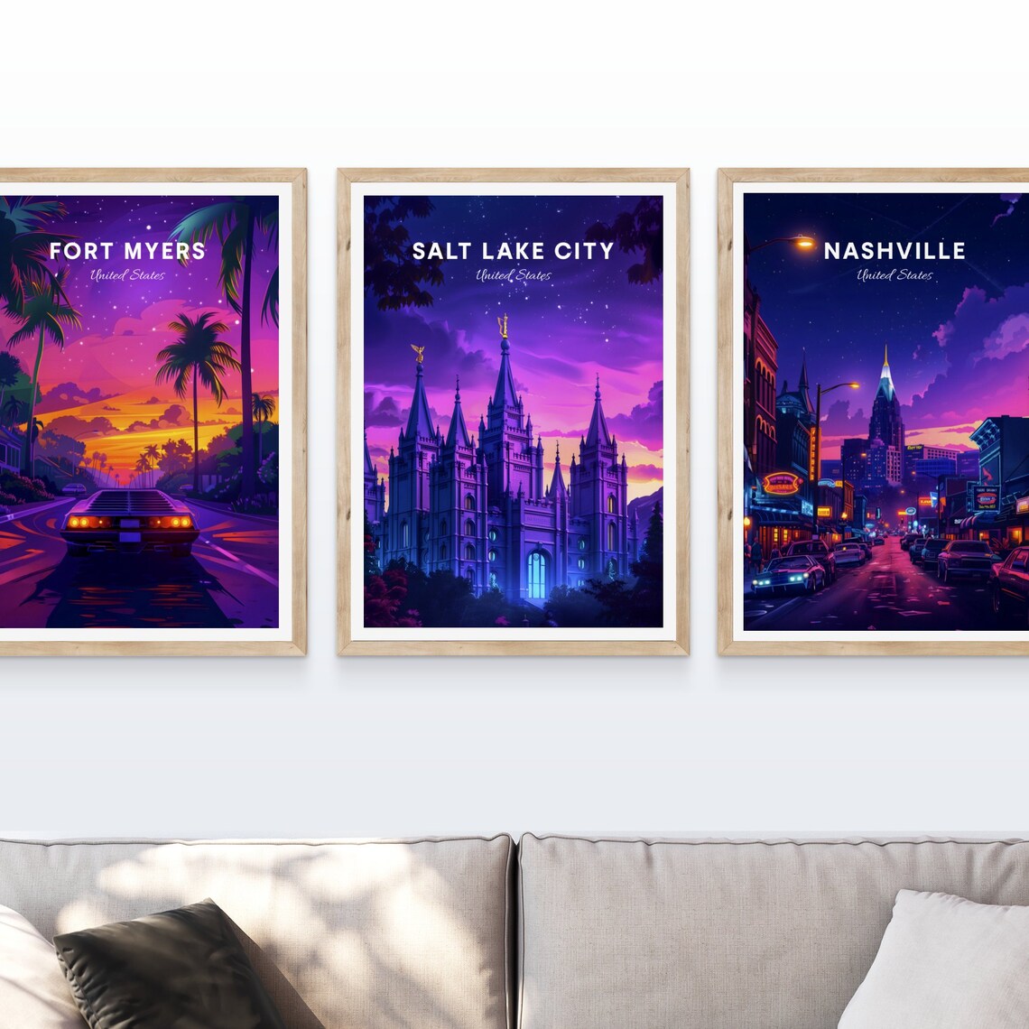 Salt Lake City Utah Temple Spires at Dusk Under Stars Travel Poster - Image 4