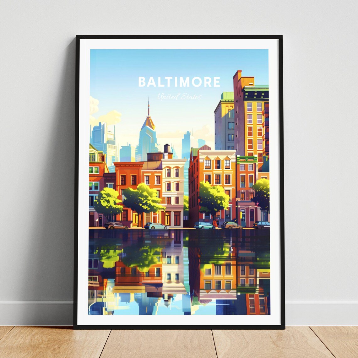 Baltimore United States Rowhouses on the Water Travel Poster