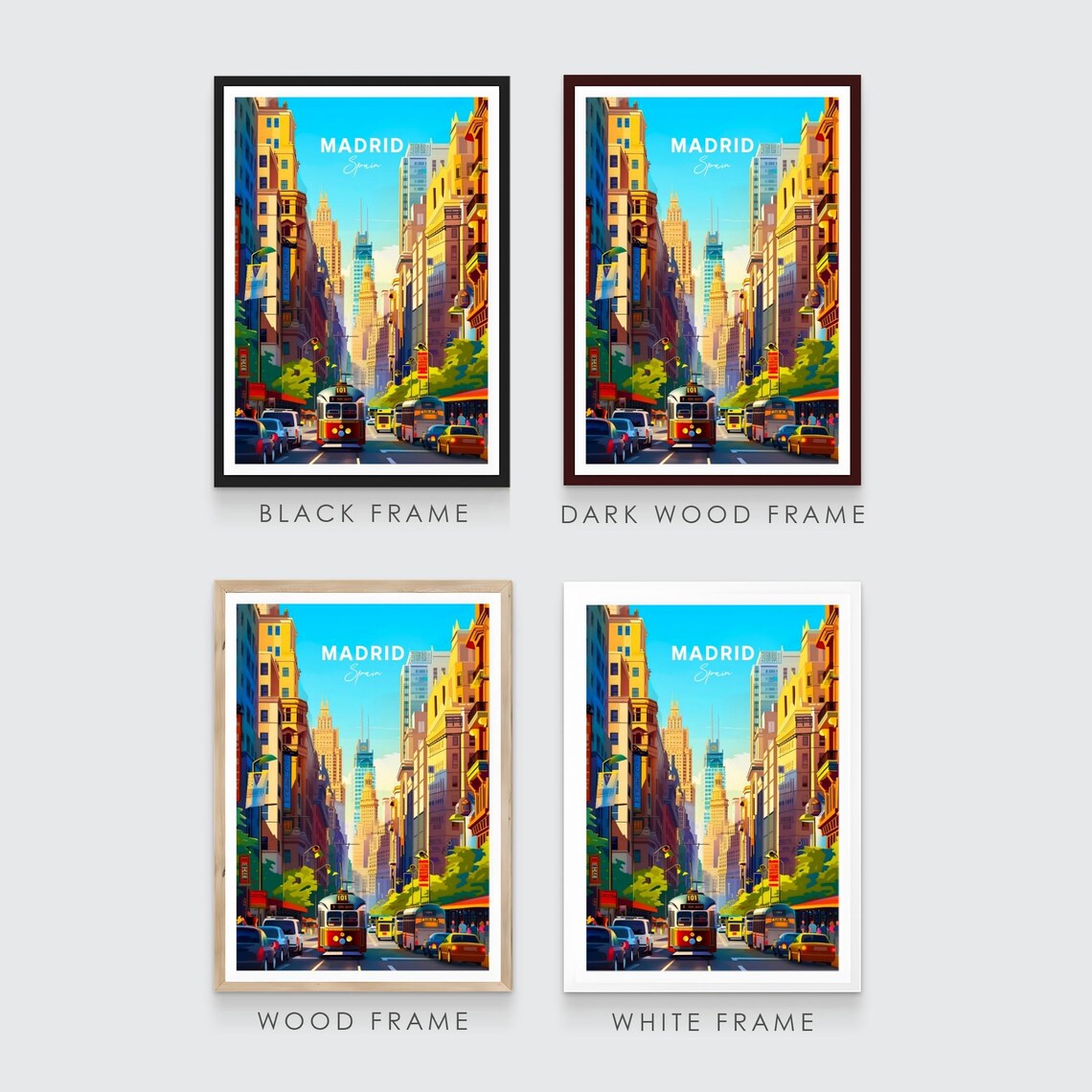 Madrid City Tram Street Vintage Buildings Sunny Day Travel Poster - Image 3