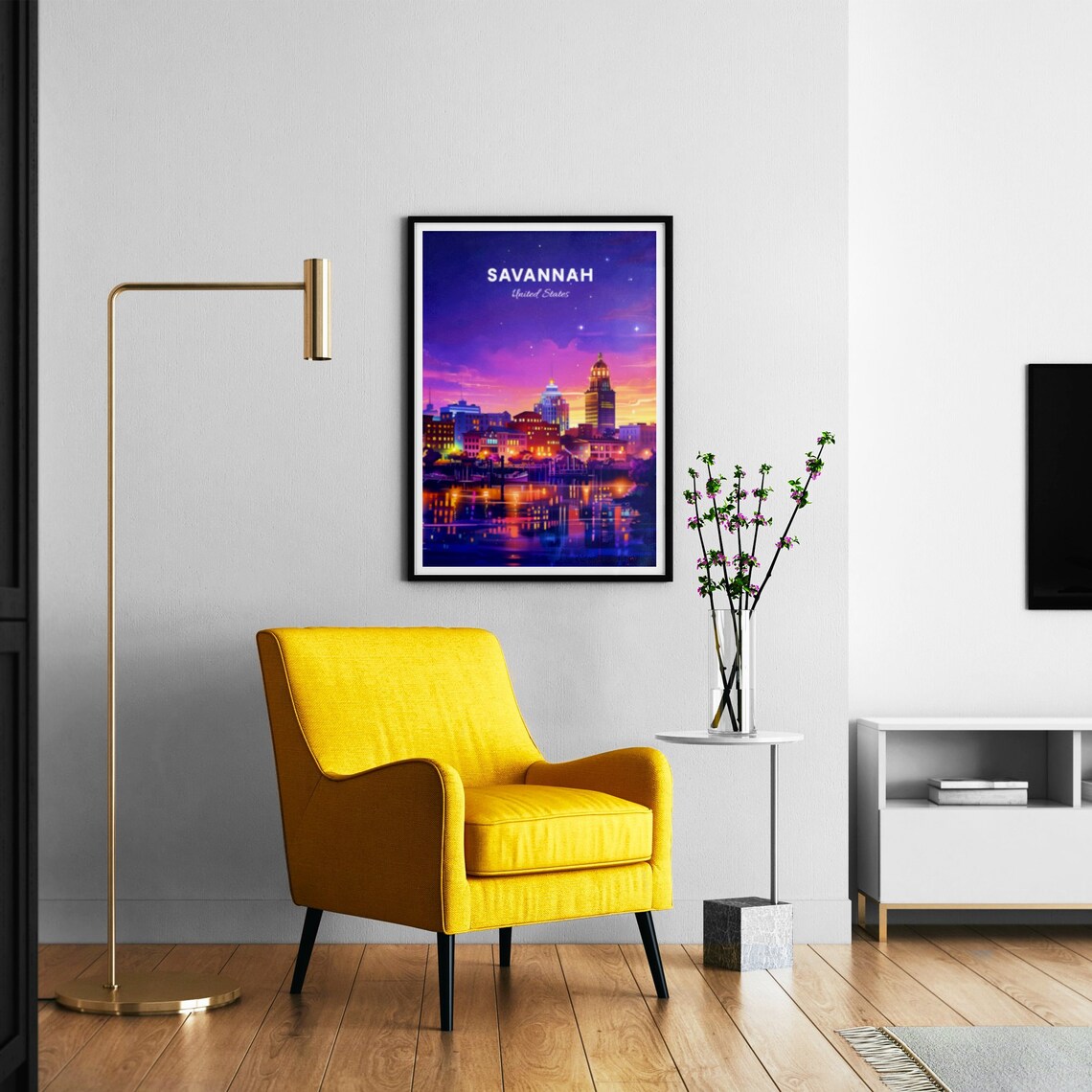 Savannah Night Riverfront Skyline Starry Purple Sky Travel Poster - Image 3