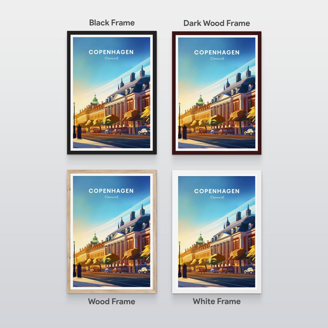 Copenhagen Denmark Palace Street Golden Hour Vintage Travel Poster - Image 2