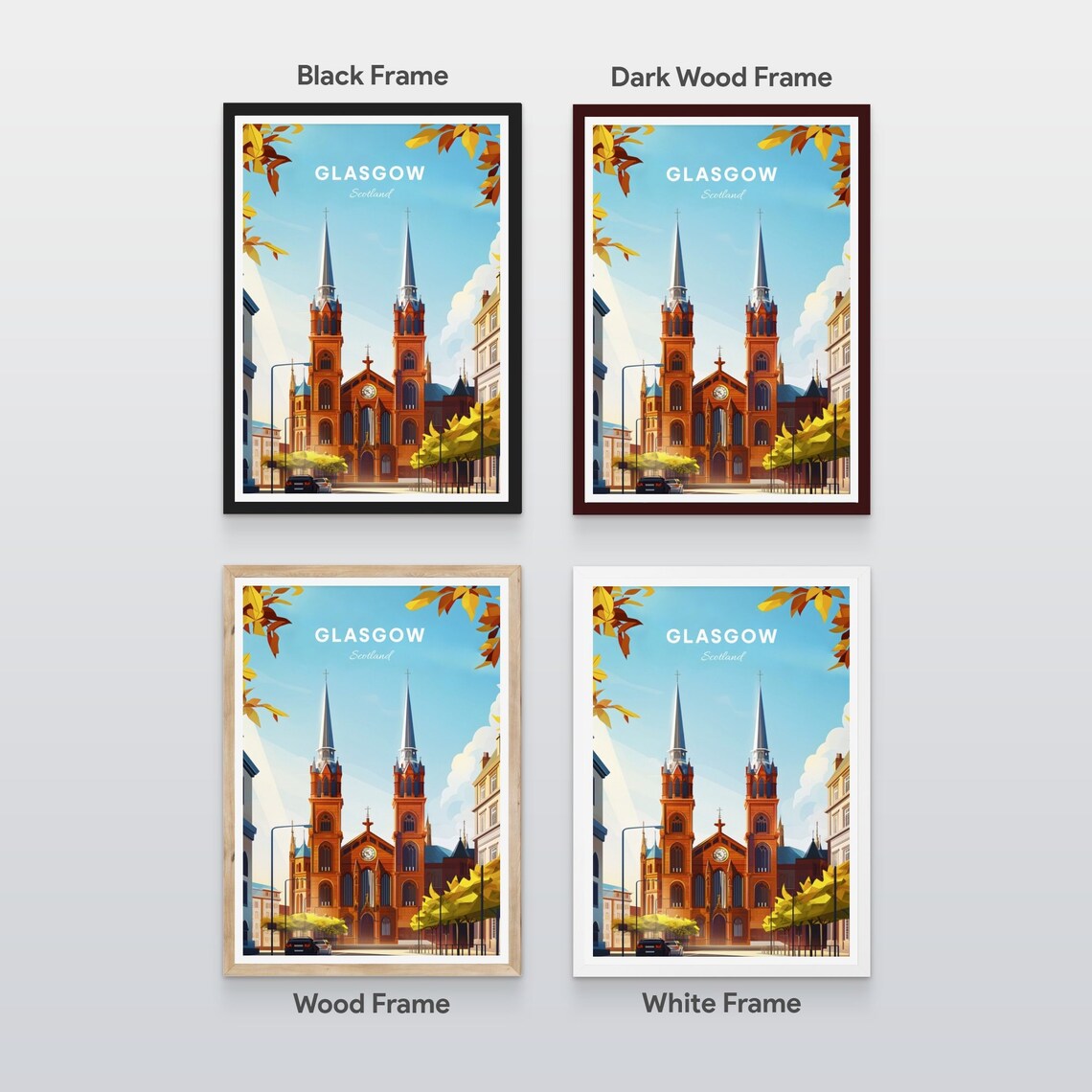 Glasgow Scotland Autumn Red Sandstone Cathedral Twin Spires Poster - Image 2