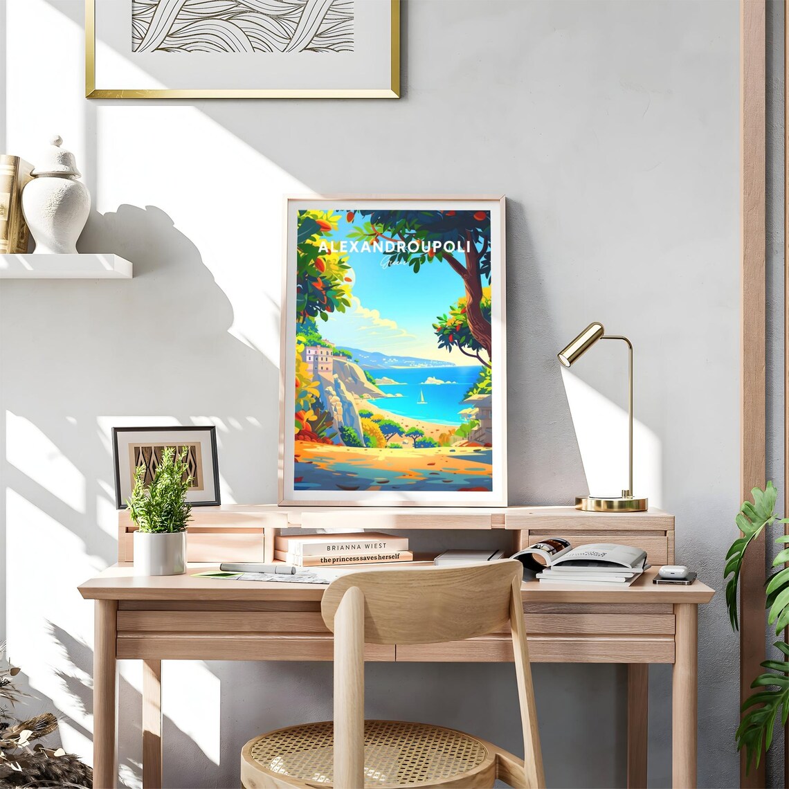 Alexandroupoli Greece Seaside Cliff Sailboat Travel Art Poster - Image 4