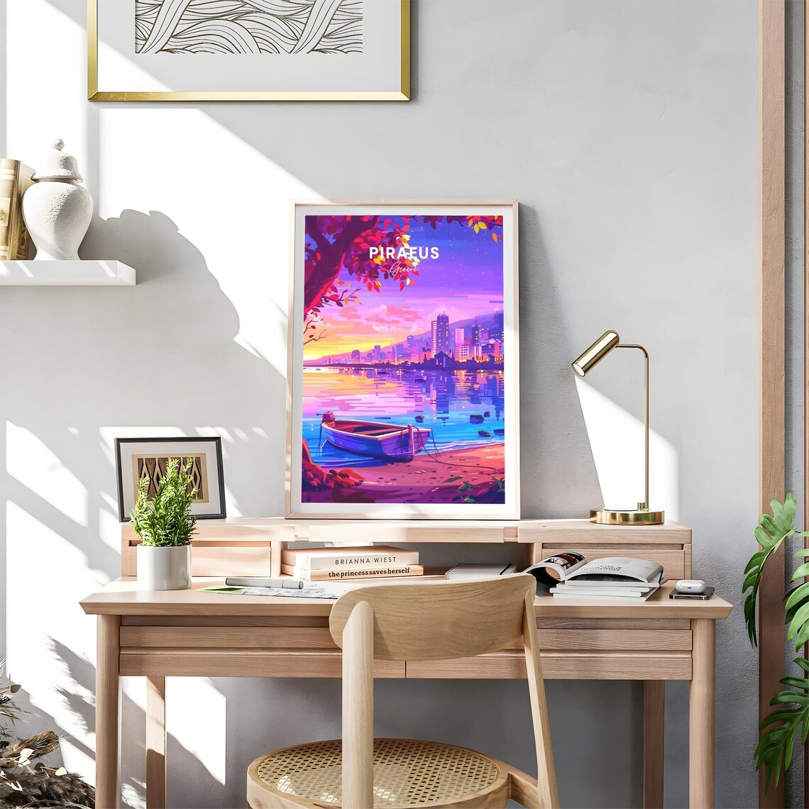 Piraeus Greece Harbor Dusk Purple Sky Boat Glow Travel Poster - Image 4