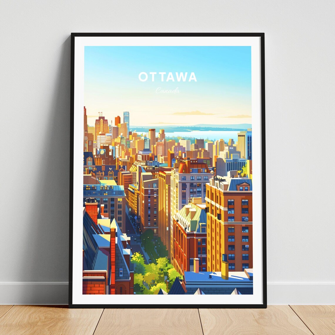 Ottawa Canada Aerial City Skyline Panorama River View Travel Poster