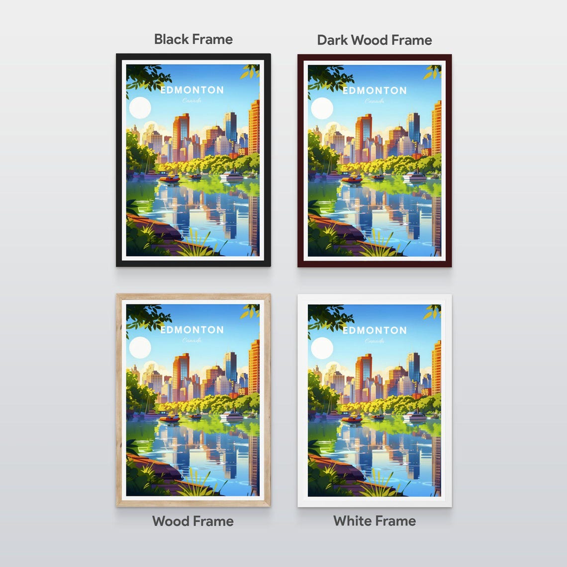 Edmonton Canada Sunny River Skyline Boats Waterfront Travel Poster - Image 2