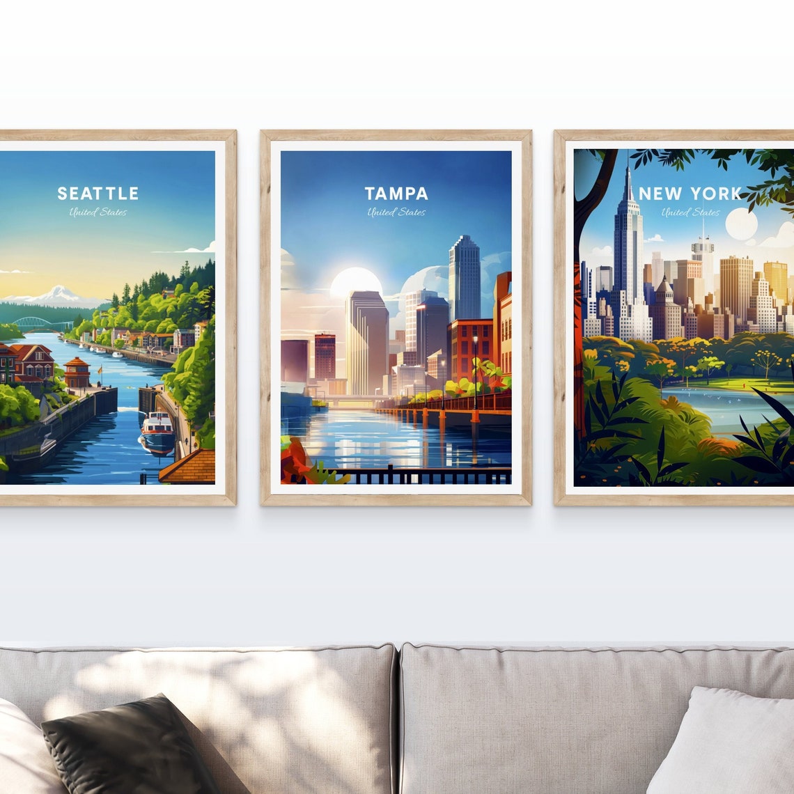 Tampa Florida Riverwalk Downtown Skyline Sunny Day Travel Poster Art - Image 4