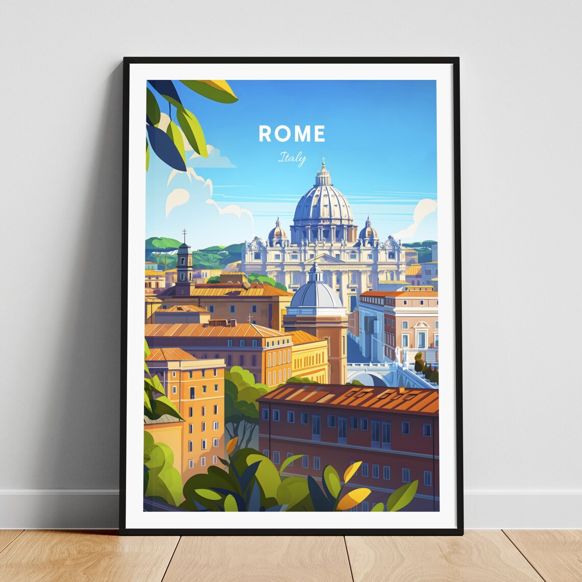 Rome Italy Saint Peters Dome Rooftop Panorama View Travel Poster