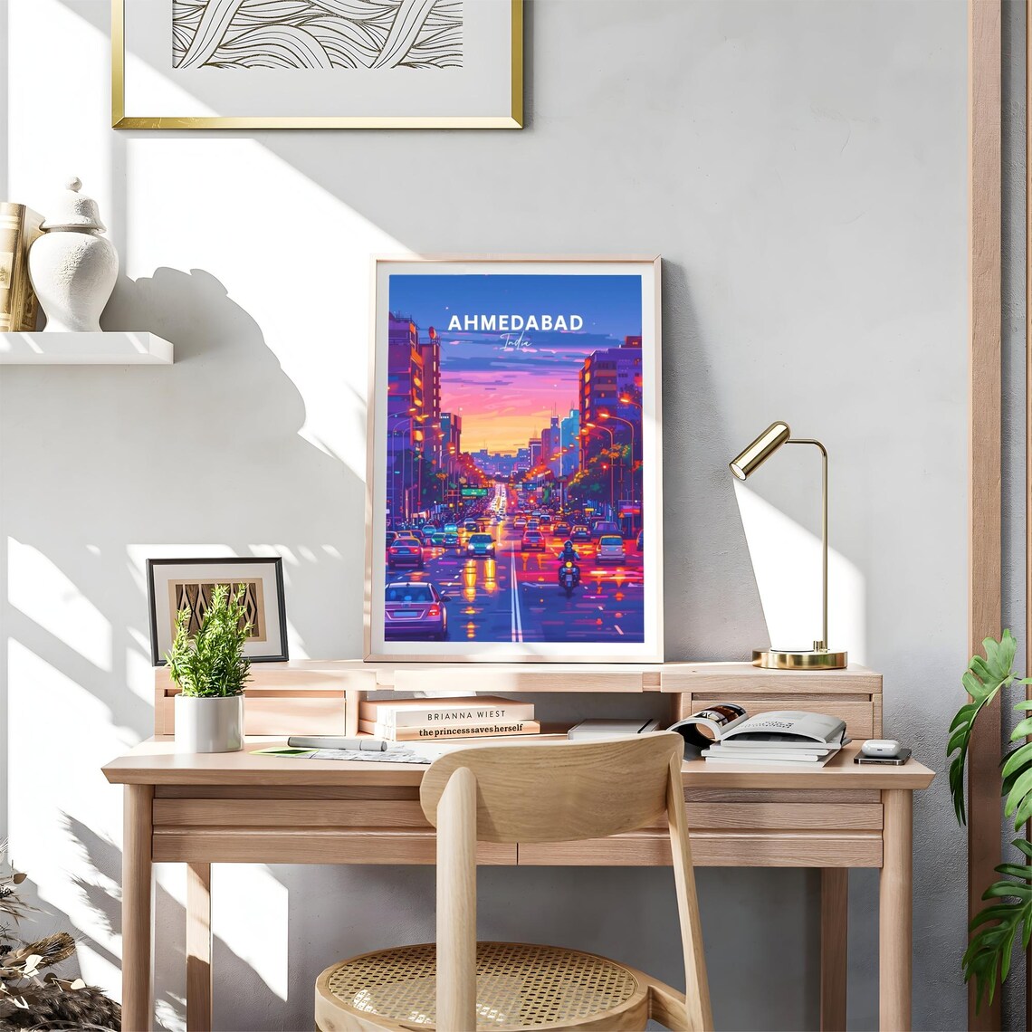 Ahmedabad India City Street at Dusk in Neon Light Travel Poster - Image 4
