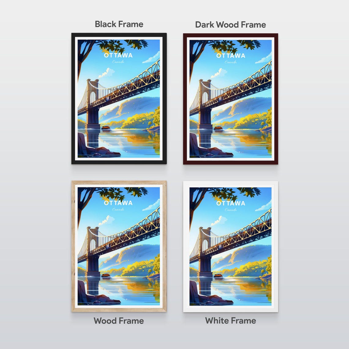 Ottawa Canada Suspension Bridge River Autumn Hills Travel Poster - Image 2