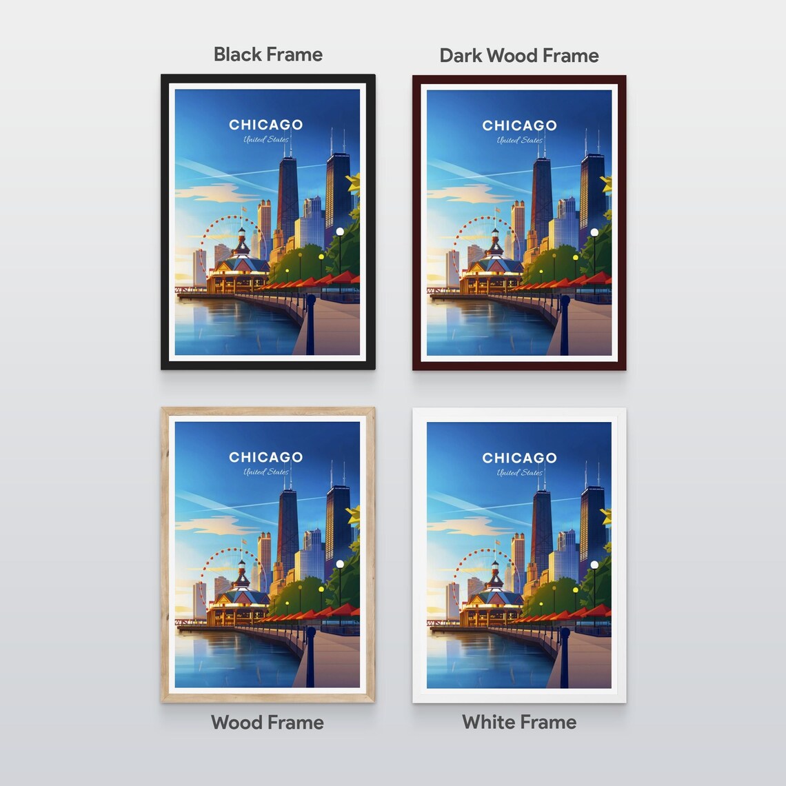 Chicago Illinois Navy Pier Ferris Wheel Lakefront Travel Art Poster - Image 2