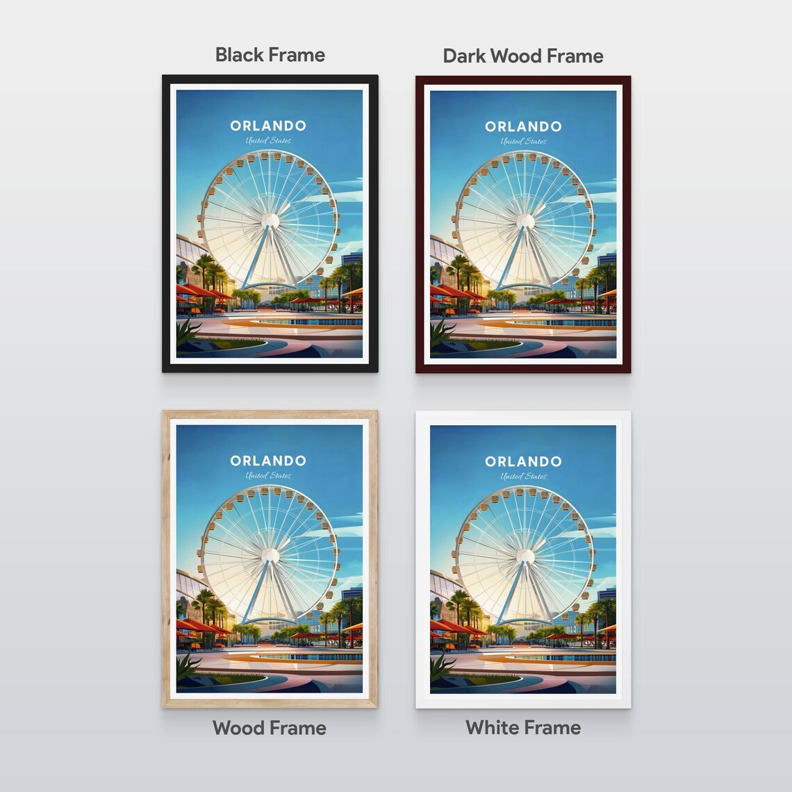 Orlando Ferris Wheel Sunny Plaza Palm Trees Vintage Travel Poster - Image 2