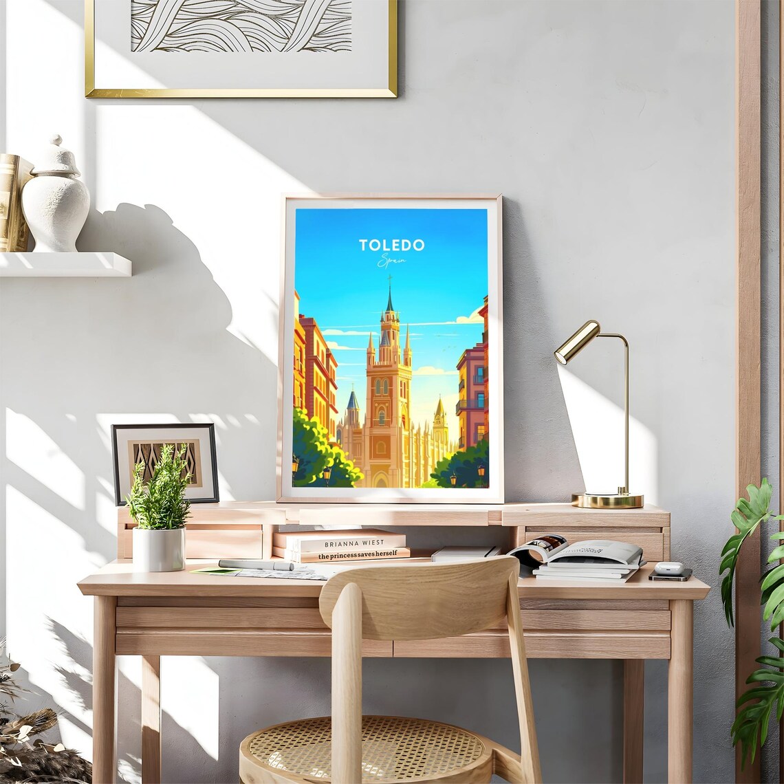 Toledo Spain Cathedral Tower Sunny Street View Morning Light Poster - Image 4