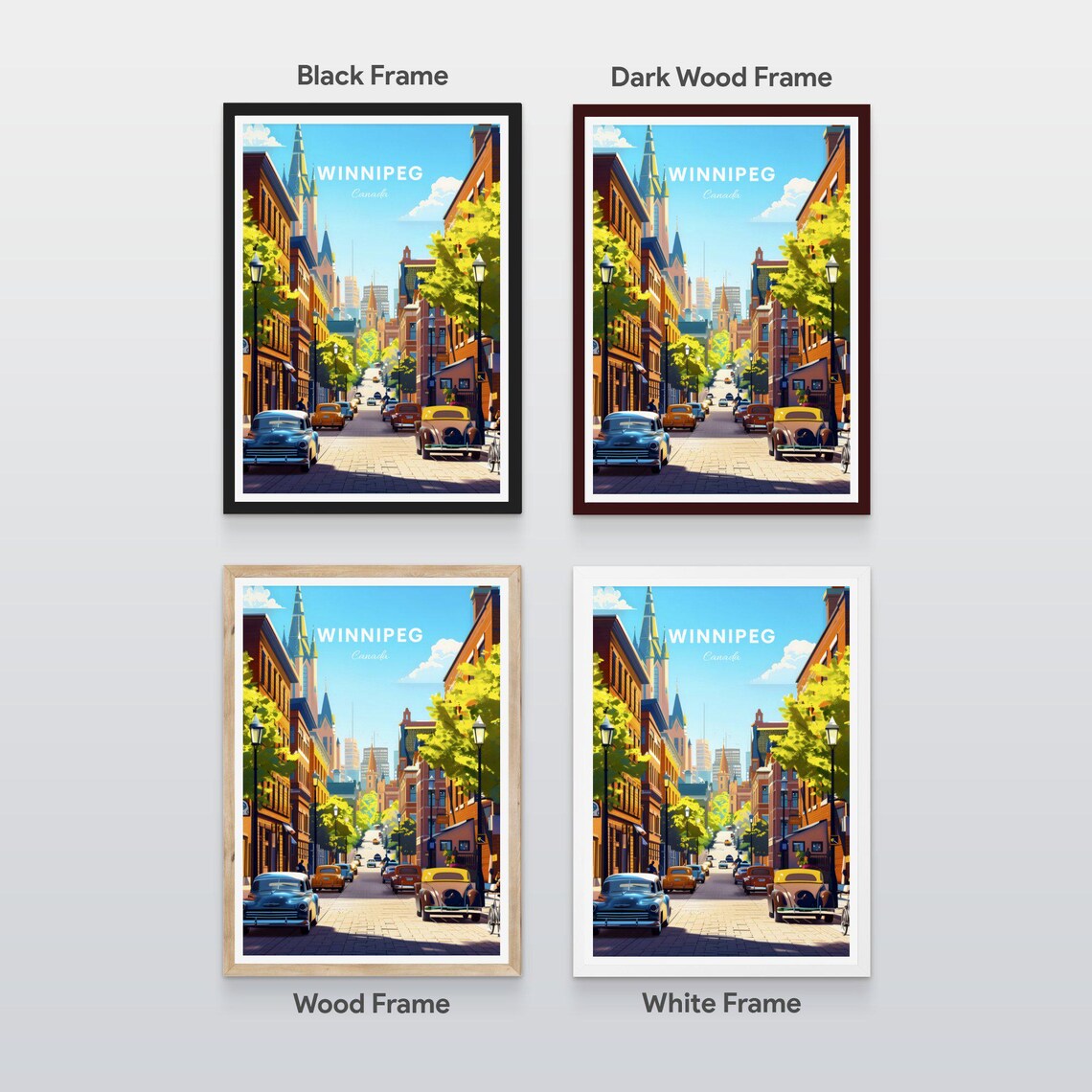 Winnipeg Canada Historic Cobblestone Street Vintage Cars Travel Poster - Image 2