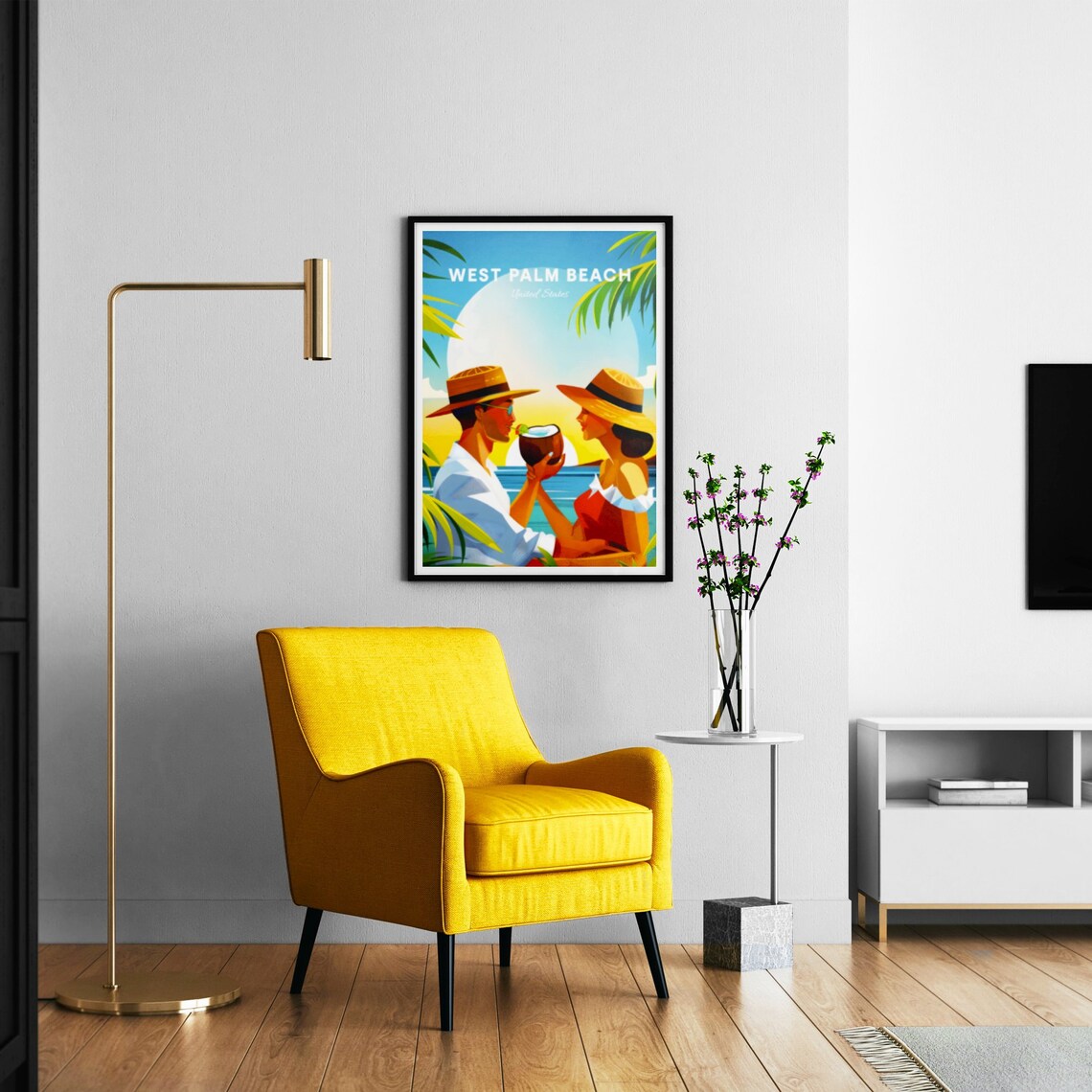 West Palm Beach Florida Couple Coconut Sunset Beach Travel Poster - Image 3