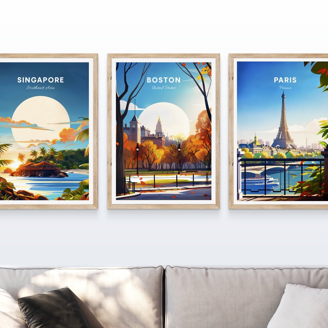 Boston Autumn Park Fall Foliage Skyline Lamps Vintage Travel Poster - Image 4
