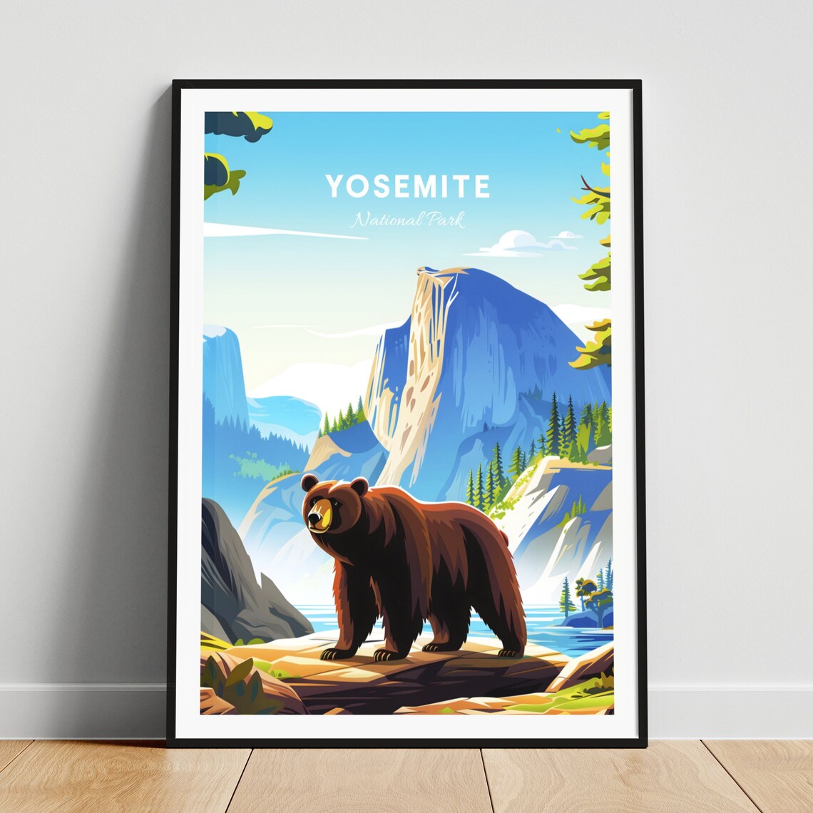 Yosemite National Park Brown Bear before Granite Mountain Cliffs Poster