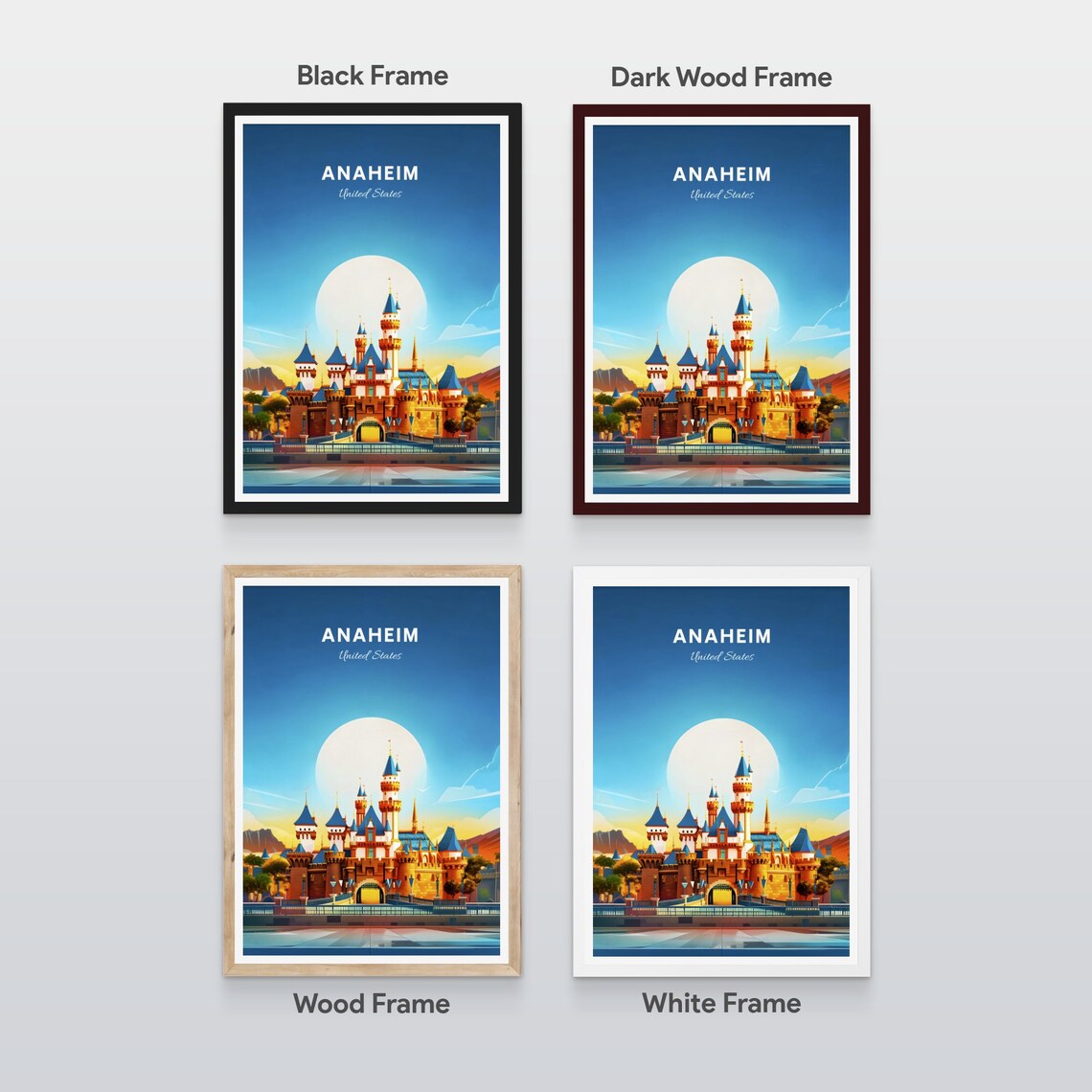 Anaheim California Fairytale Castle Sunset Retro Travel Poster - Image 2