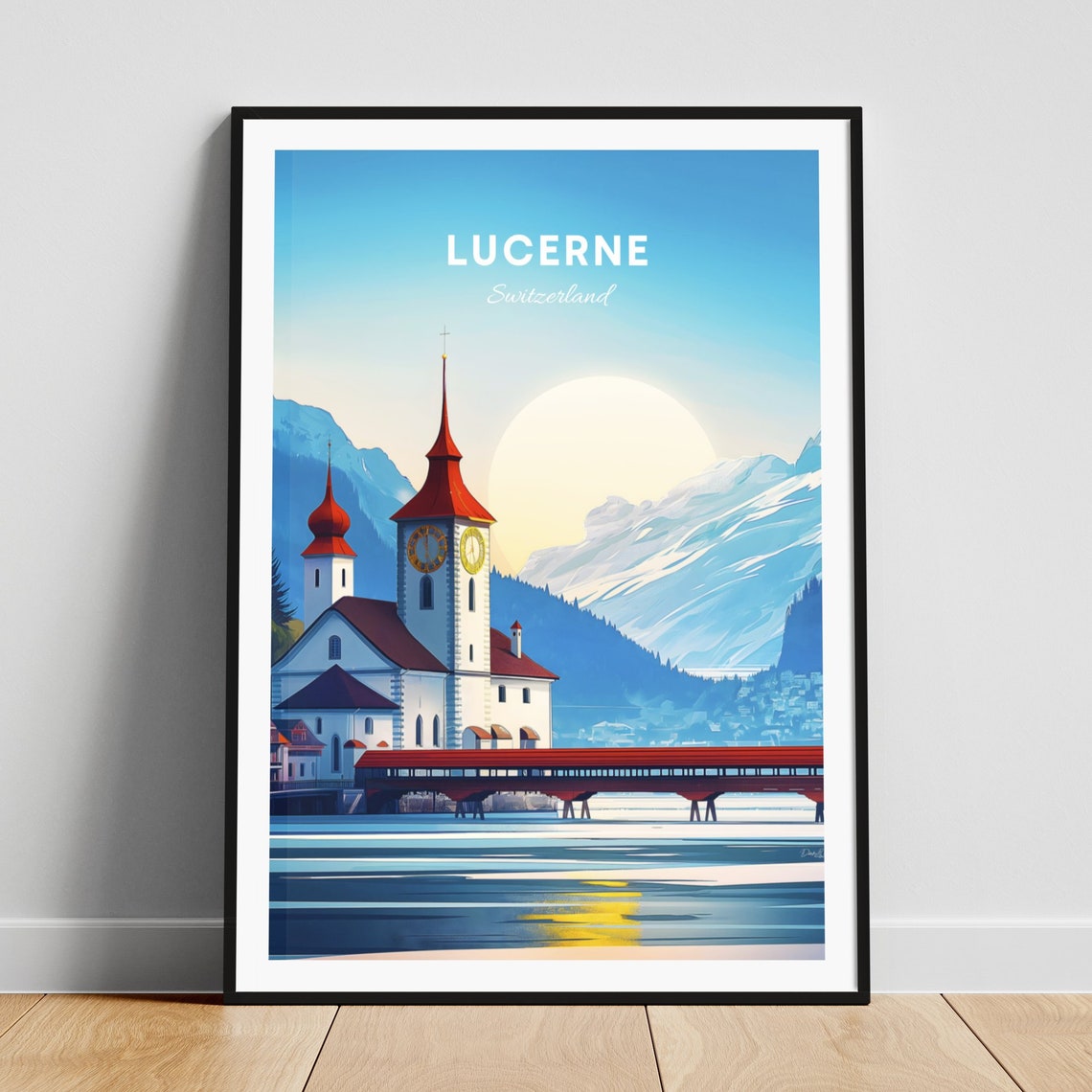 Lucerne Switzerland Chapel Bridge Lakeside Morning Sunrise Poster