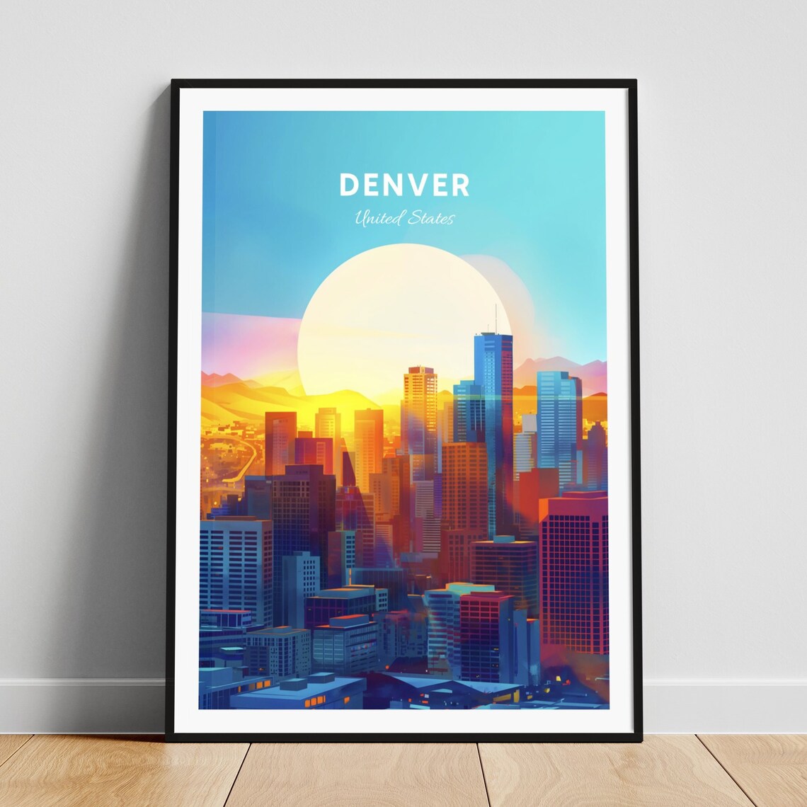 Denver Colorado Downtown Skyline Sunrise Golden Morning Travel Poster