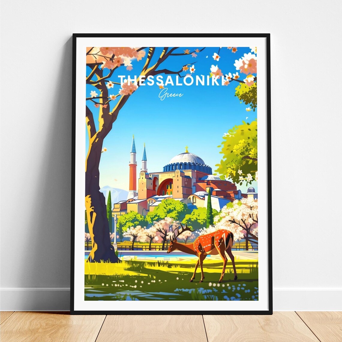 Thessaloniki Greece Domed Church Deer Blossom Park View Art Poster