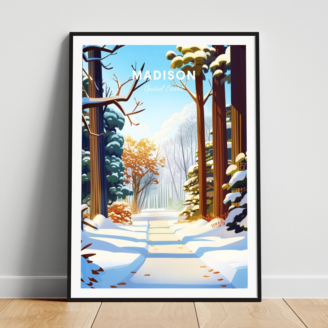 Madison Winter Forest Poster: Snowy Path Through Tall Snow-Laden Pines
