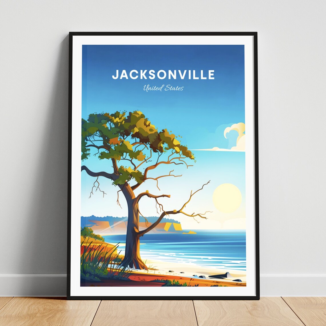 Jacksonville Florida Windswept Beach Tree Ocean Travel Poster
