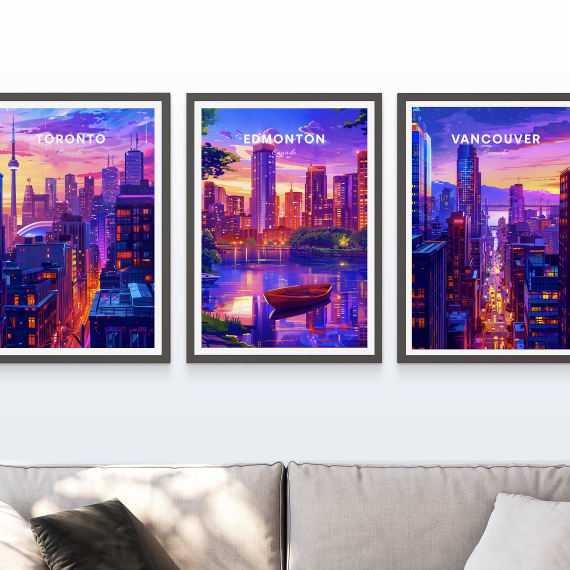 Edmonton Canada Purple Dusk Skyline River Reflection Travel Poster - Image 4