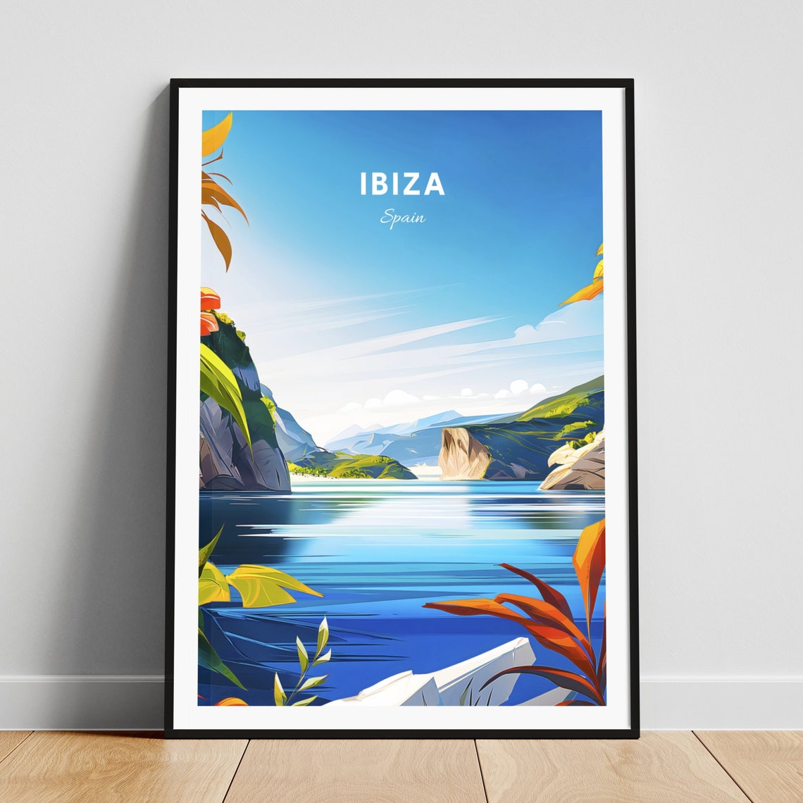 Ibiza Spain Calm Blue Bay Cliffs Rock Formation Sea View Poster