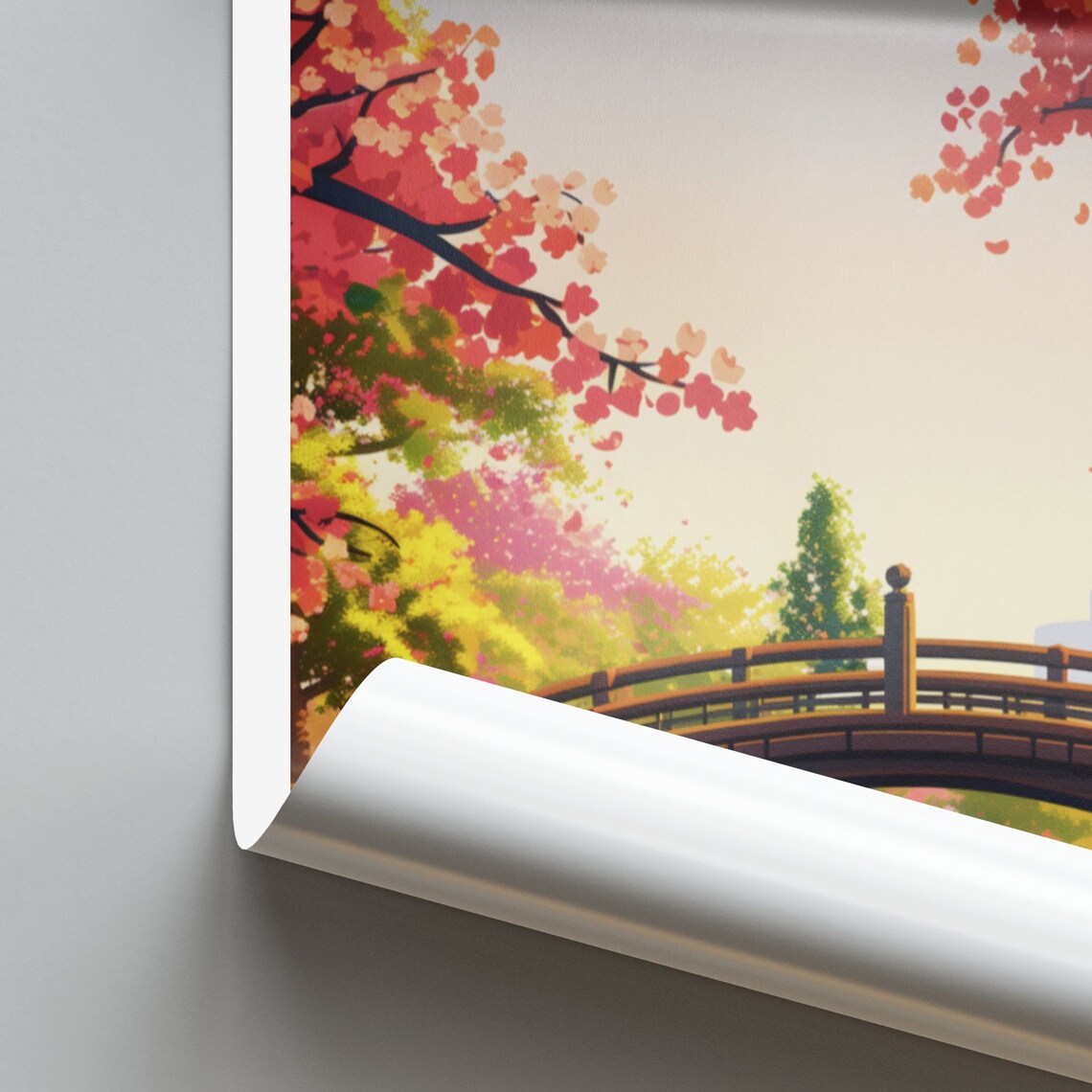 Richmond Cherry Blossom Bridge Over Calm Water Travel Poster - Image 2