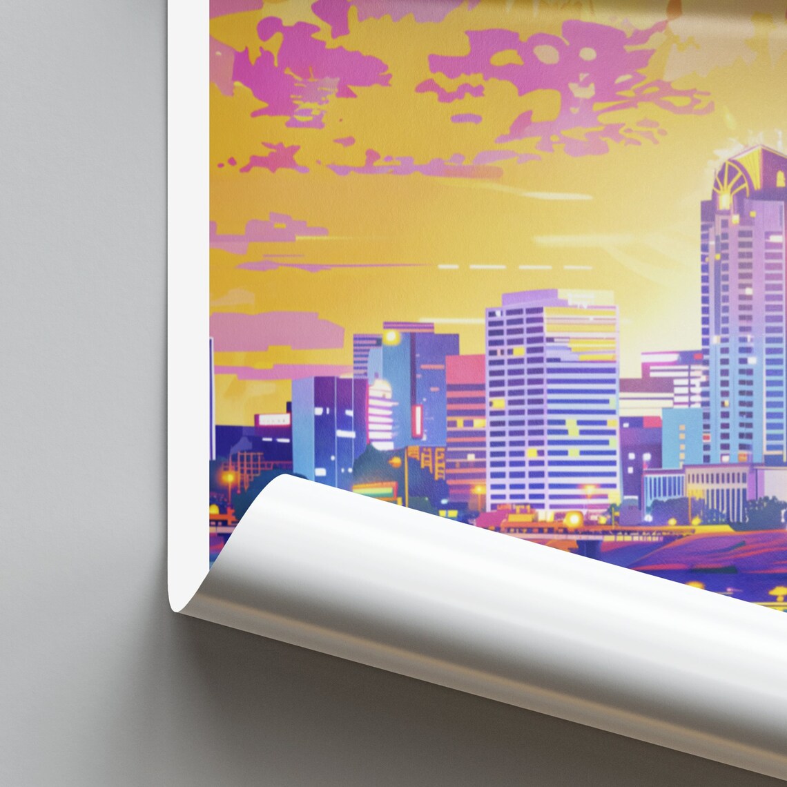 Little Rock Sunset River Reflections in Pink and Gold Poster - Image 2