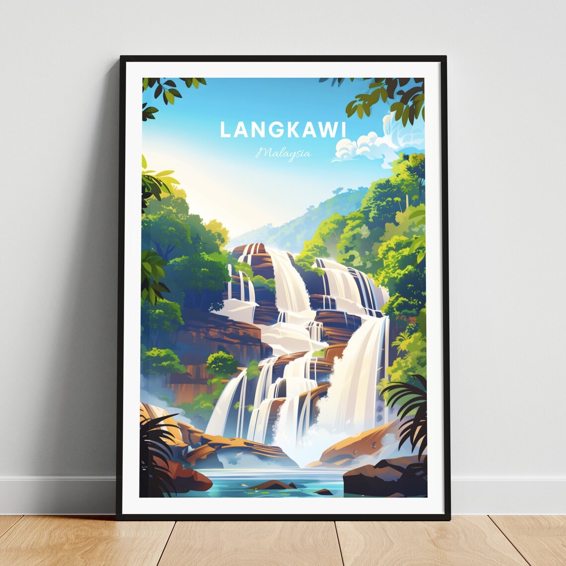 Langkawi Jungle Waterfall Tiered Cascades Lush Green Travel Poster