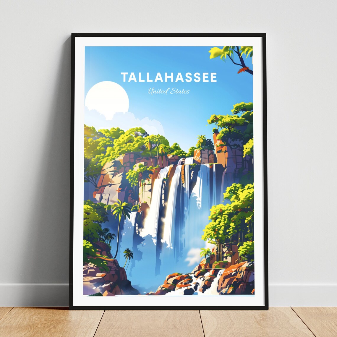 Tallahassee Florida Tropical Waterfall Jungle Falls Travel Poster