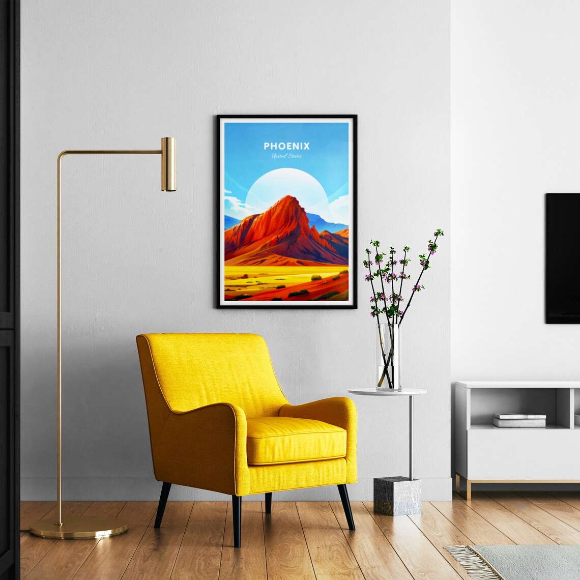 Phoenix Arizona Red Rock Mountain Desert Sunrise Travel Poster - Image 3