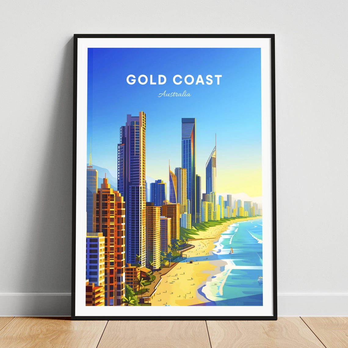 Gold Coast Australia Surfers Paradise Beach Skyline Sunset Poster