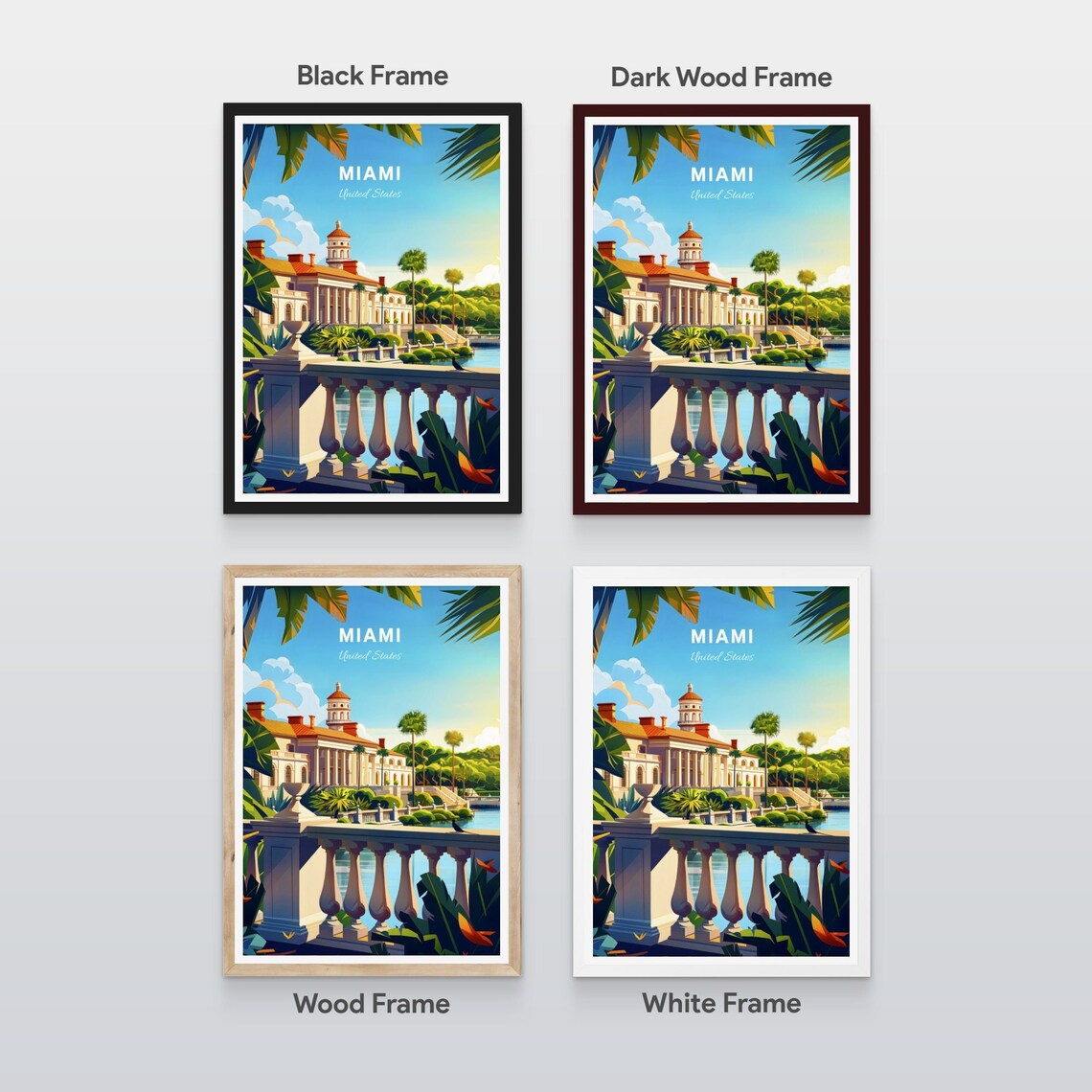Miami Florida Elegant Villa Garden Terrace Waterfront Travel Poster - Image 2