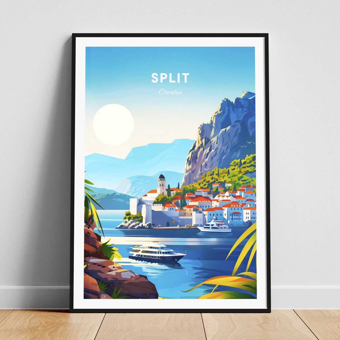 Split Croatia Sunny Harbor Fortress Cruise Ships Cliff View Poster