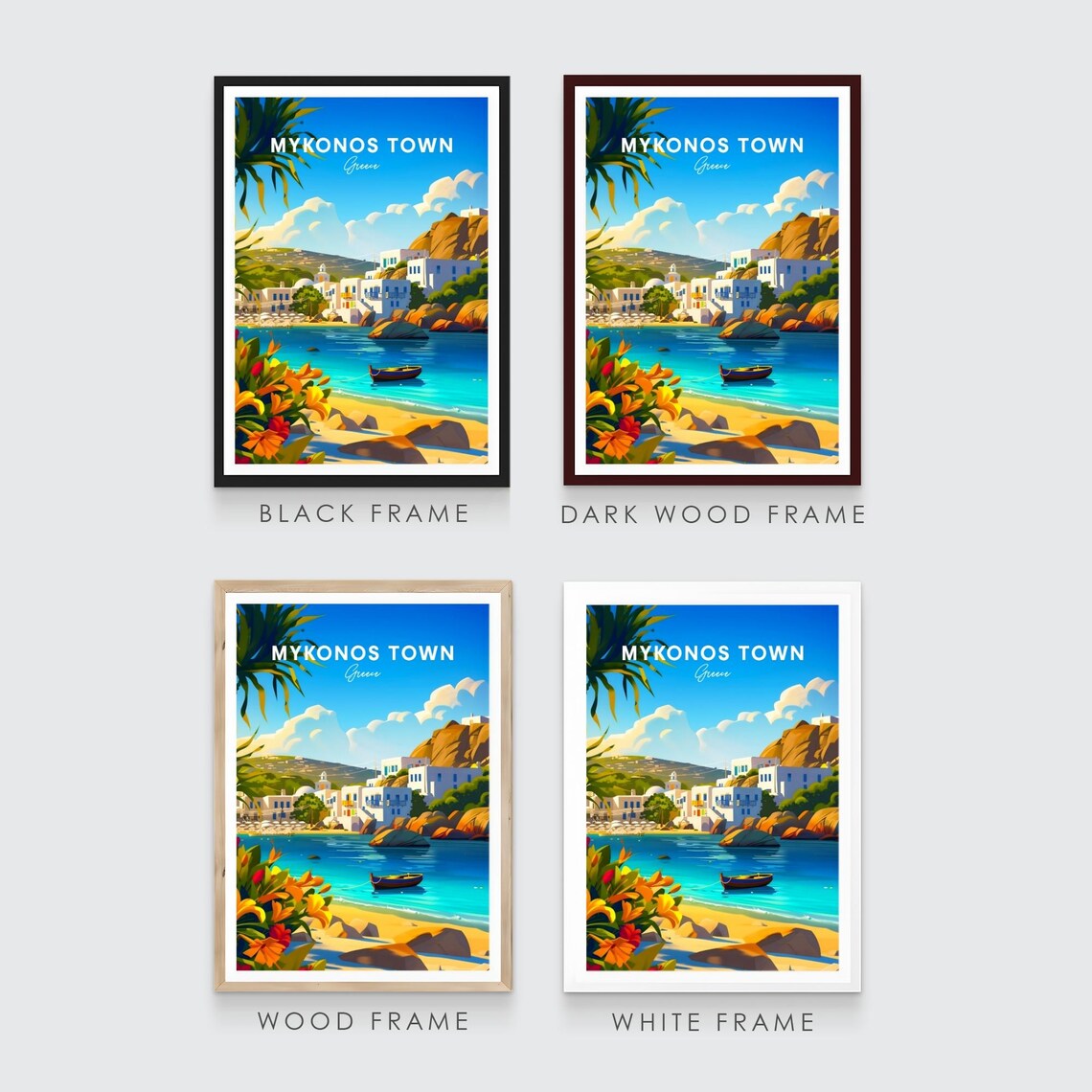 Mykonos Town Greece White Houses Turquoise Bay Beach Travel Poster - Image 3