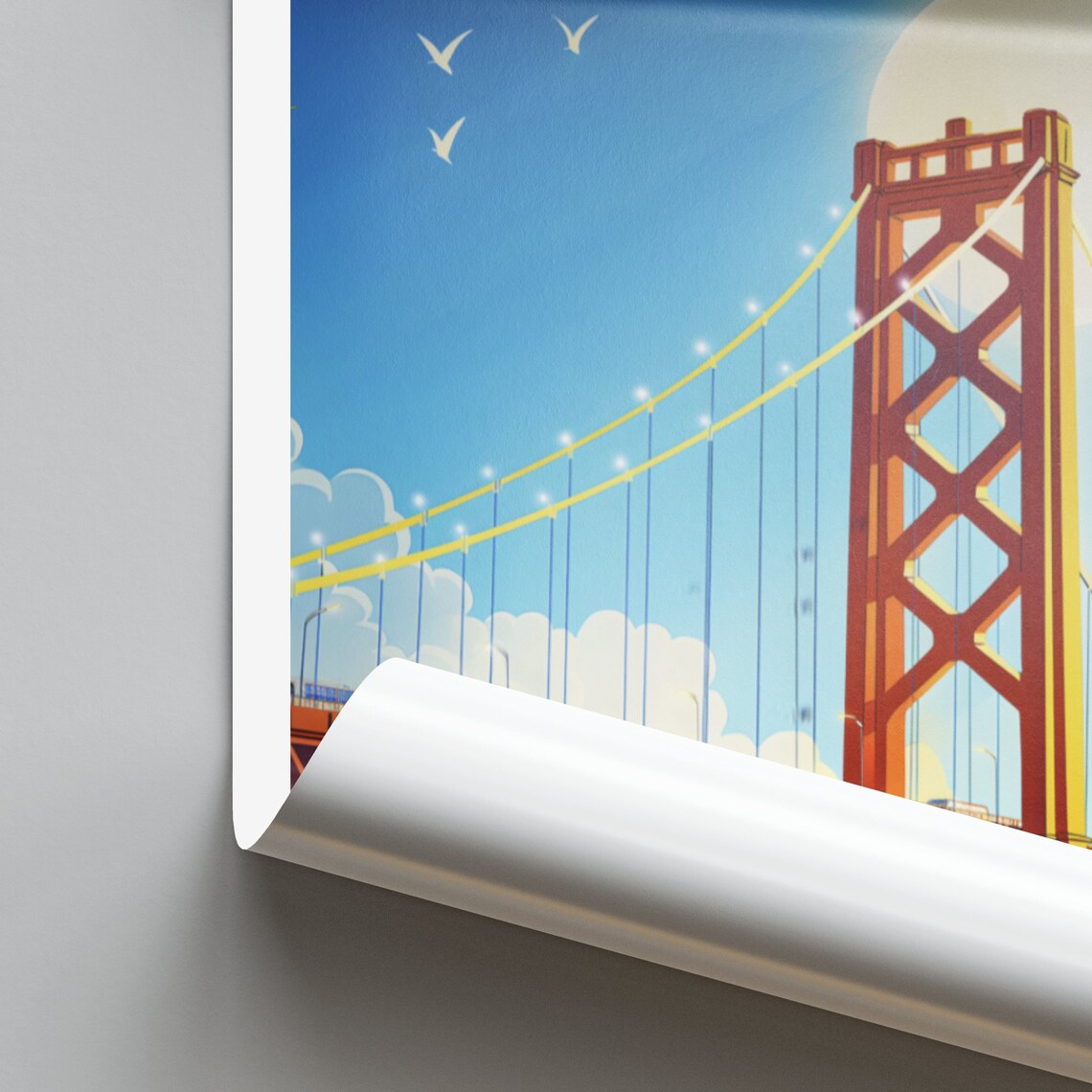 Sacramento Tower Bridge Daytime Red Orange City Skyline Poster - Image 2