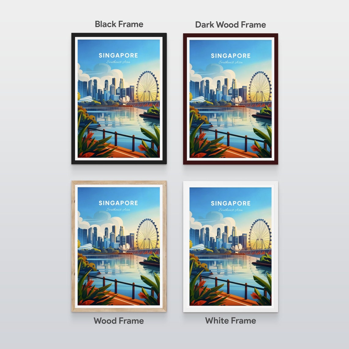 Singapore Marina Bay Skyline with the Giant Flyer Wheel Poster - Image 2