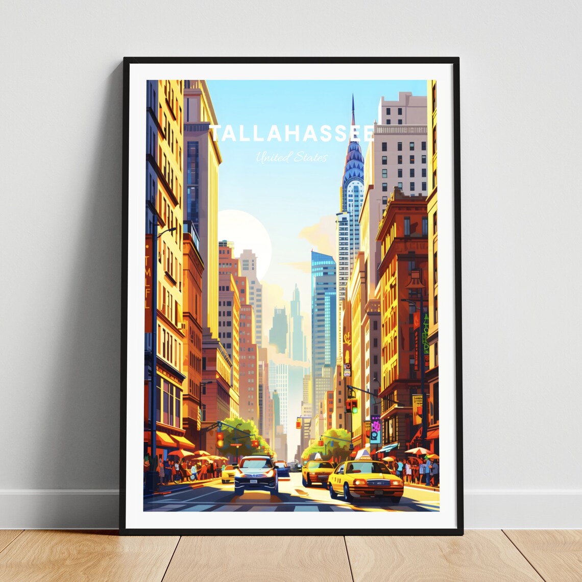 Tallahassee Florida City Street Yellow Taxis Daytime Travel Poster