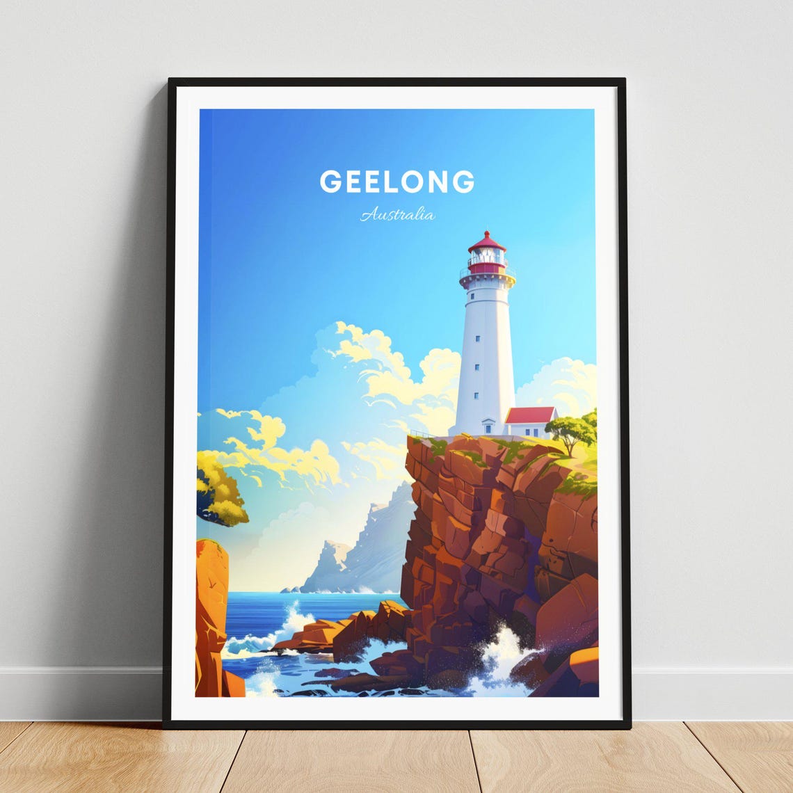 Geelong Australia Lighthouse Rocky Cliffs Coastal View Poster