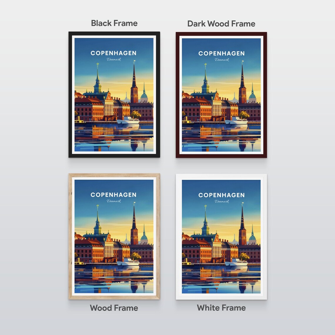 Copenhagen Denmark Sunset Harbor Skyline Evening Travel Poster - Image 2