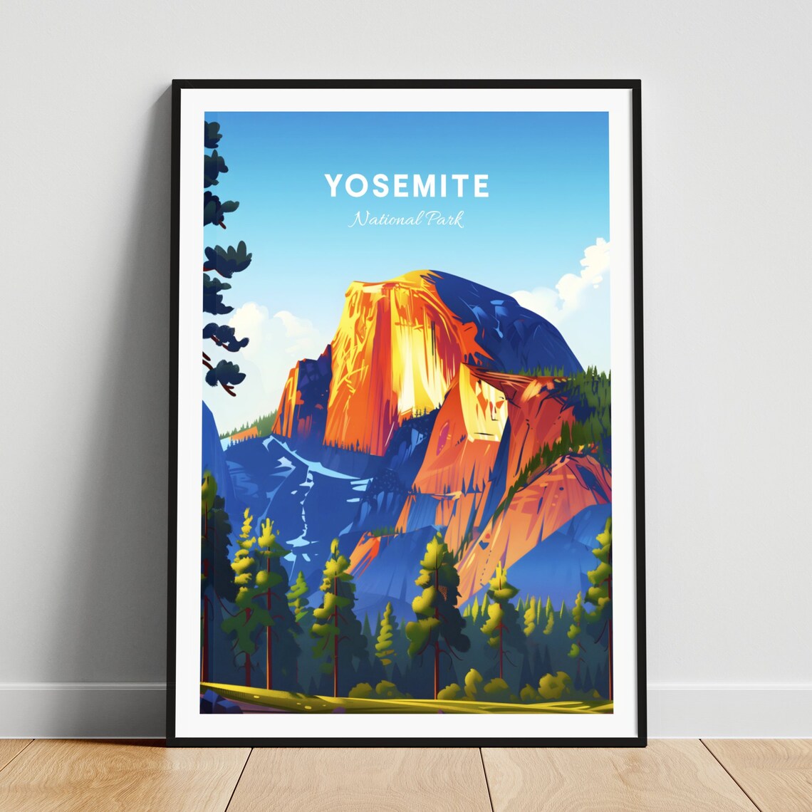 Yosemite National Park Half Dome Golden Sunset Granite Travel Poster